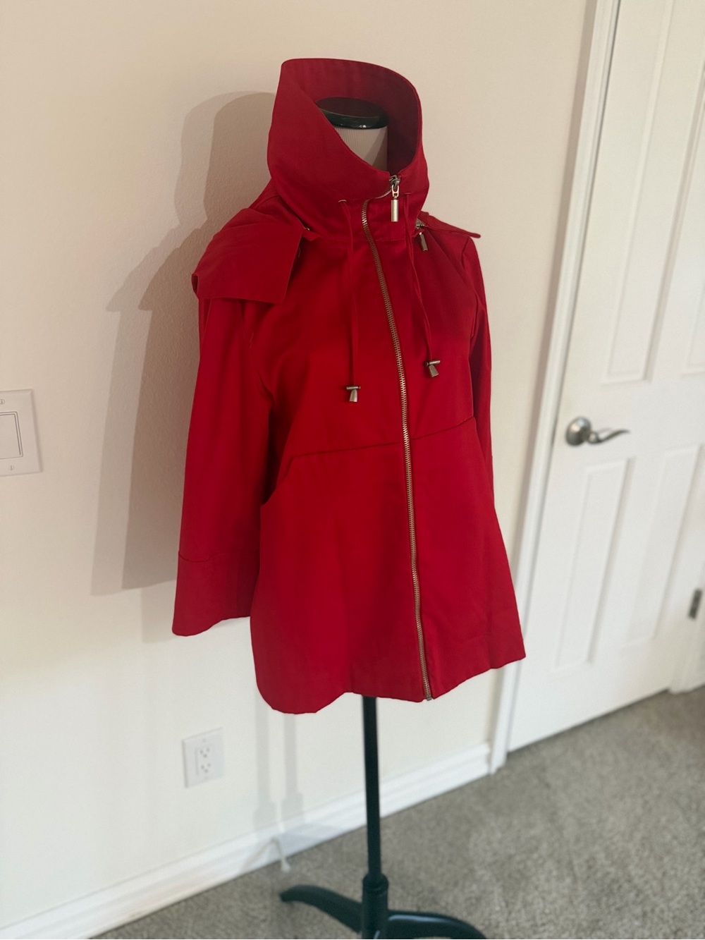 Marvin Richards Vibrant Red Hooded Trench Coat